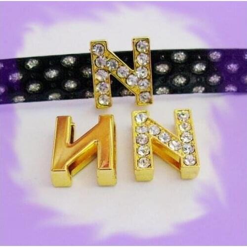 50pcs 8mm zinc alloy and full rhinestone *N* Slide letters Wear letters Fit Wristbands and Pet Collar DIY Accessories