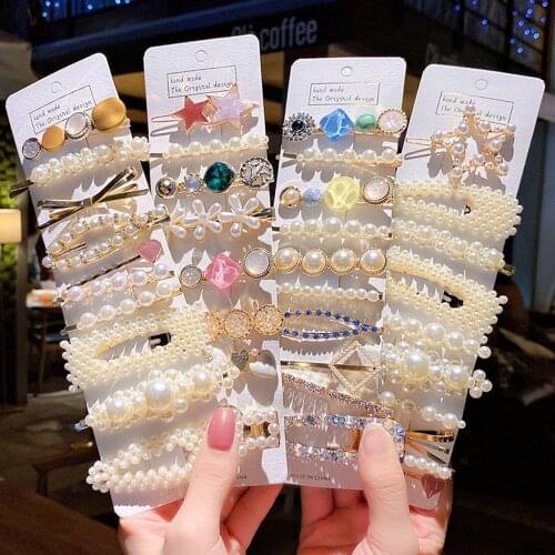 1Set Handmade Pearls Hair Clips Pin for Women Fashion Geometric Flower Barrettes Headwear Girls Sweet Hairpins Hair Accessorie