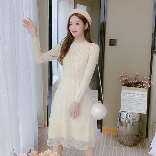 Women Dresses Womens Long-Sleeved Knitted Dress Autumn Winter Vestido De Mujer
