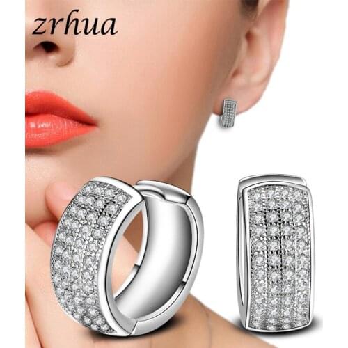ZRHUA Classic 925 Sterling Silver Vintage Earrings Shiny Cubic Zirconia Party Hoop Brinocs For Women Wedding Jewelry Brincos