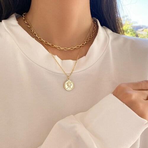 Fashion Personality Head Sculpture Pendant Necklace for Women Double-layer Necklaces Jewelry Gifts