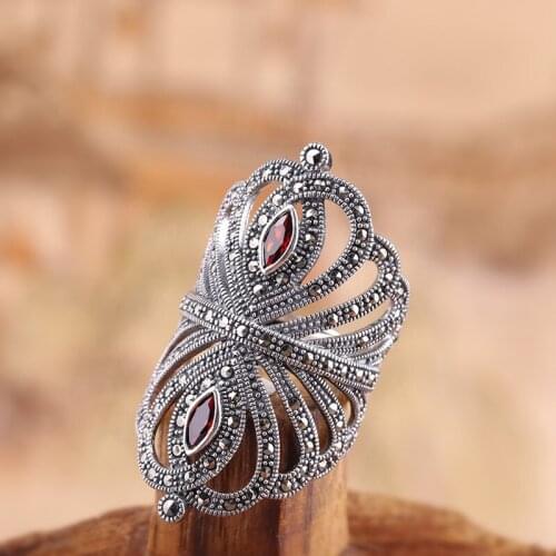 100%S925 sterling silver jewelry national style ladies pomegranate red ring free shipping