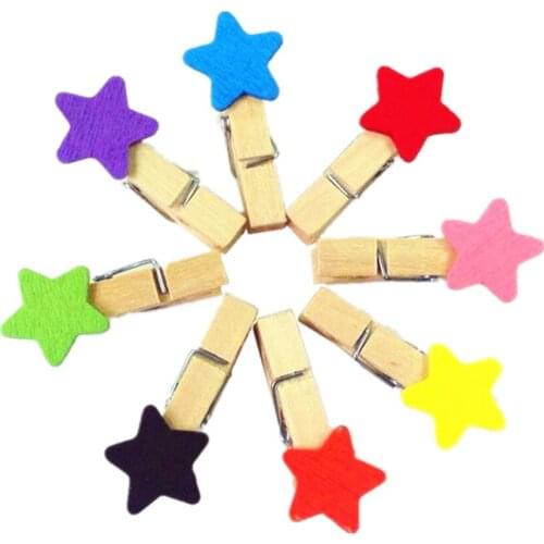 10pcs/lot Small Kawaii Cute Mini Colored Star For Party And Room Home Wedding Decoration Photo Paper Peg Wooden Clips