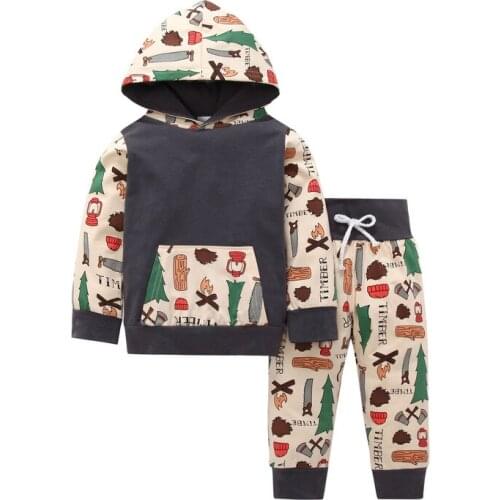 Infant Baby Boys Clothing Cartoon 2pcs Fire Wood Axe Saw Oil lamp Hoodie+Pants 2018 Cute Fashion Clothing Set Outfit