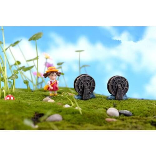 2pcs/lot Mini Vintage Waterwheel Miniature Fairy Garden Home Decoration Houses Craft Micro Landscaping Decor DIY Gift KS 033