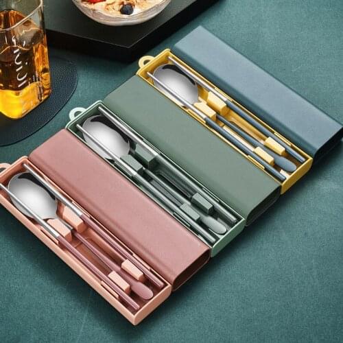 304 Stainless Steel Cutlery Creative Simple Portable Cutlery Set Student Office Worker Three-piece Fork Spoon and Chopsticks Set