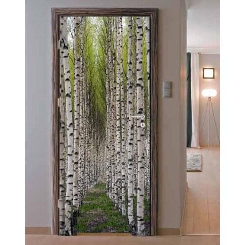3D Door Sticker White Birch Wall Sticker DIY Door Cover Kitchen Home Decoration Accessories Modern 3d Wall Stickers
