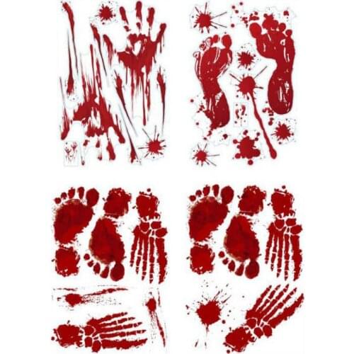 4pcs Horror Halloween Props Bloody Zombie Hand Stickers Scary Theme Full of Blood Handprints For Car Home Window Decoration