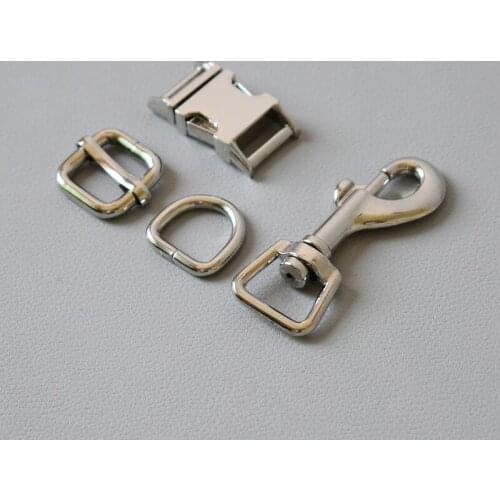 50 set 15mm Metal adjuster button belt straps slider breakaway side release buckle spring hook for dog collar leash accessories