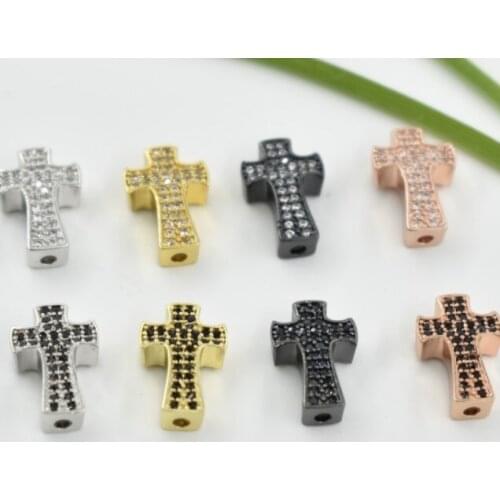 9*14mm cross crystal micro pave cz zircon cubic zirconia beads copper silver gold black plated bracelet accessories wyh4