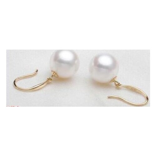 Free shipping 1 pair of huge AAA+10-11mm round south sea white pearl earring 14 gold