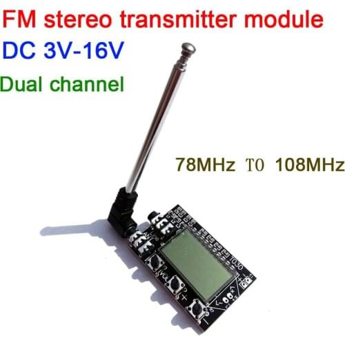 Digital LCD 2 channel FM stereo transmitter board wireless audio transmission fm 78MHz to 108MHz module with antenna