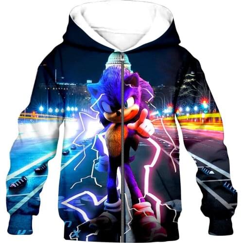 Sonic cartoon KID 3D print Flannelet thickening type Children zipper coat Sweatshirt/Hooded//family clothing design
