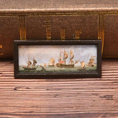 Dollhouse Oil Painting Wall Sailboat Picture Accessories 1:12 Dollhouse Miniature Modern Home Room Wall Picture Mural