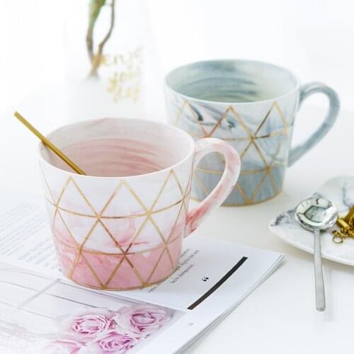 Nordic Ceramic Geometric Gold Line Marble Coffee Mug Modern Porcelain Office Teacup Creative Breakfast Milk Cup Drinkware Gift