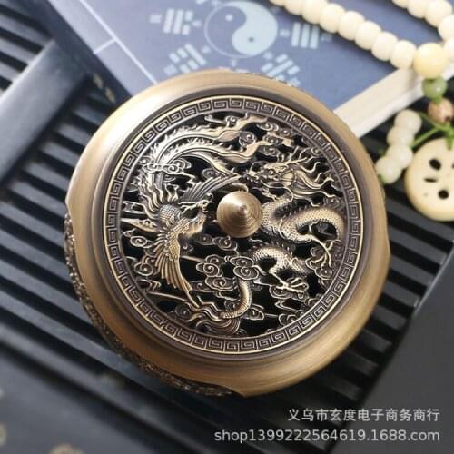 Chinese classical carved copper incense burner, pure copper antique incense burner, dragon and phoenix presents household sandal