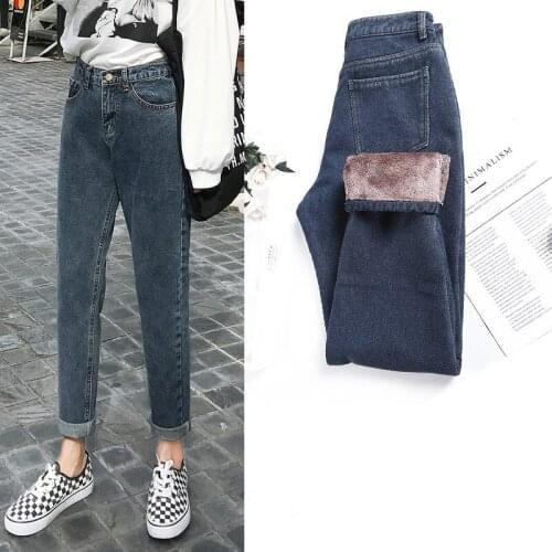 Tights, simple fleece warmth, thin stretch womens sandals, denim pencil pants, winter thickening and velvet womens high-end