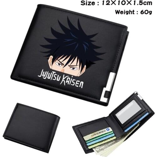 Anime Jujutsu Kaisen PU Short Bifold Wallet Otaku Passcard Card Coin Holder Colour Note Compartment Mens Womens Black Wallet