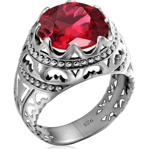 Red Ruby Luxury Men Ring Real 925 Sterling Silver Designer Rings For Women Punk Big Gemstones Undefined Unique Silver Jewelry