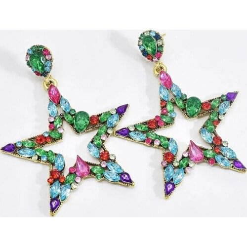 Fashion Metal Rhinestone Five-pointed Star Pendant Earrings For Women Popular Dangle Earrings Party Accessories