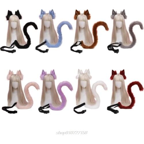 Cartoon Ears Tail Set Masquerade Halloween Cat Cosplay Party Costume Ear Hairhoop Headwear Lolita Accessories MY25 21 Dropship
