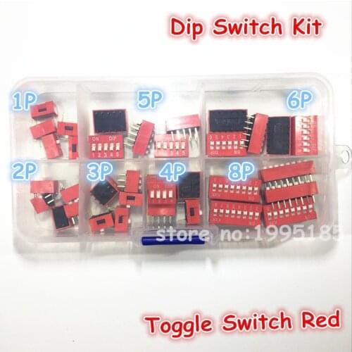35PCS/LOT Dip Switch Kit In Box 1 2 3 4 5 6 8 Way 2.54mm Toggle Switch Red Snap Switches Mixed Kit Each 5PCS Combination Set
