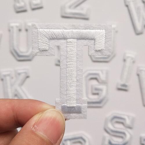 Fashion Letter A-Z White Embroidery Patches For Clothing Iron On Patch DIY Stickers Clothes Backpack Hat Applique