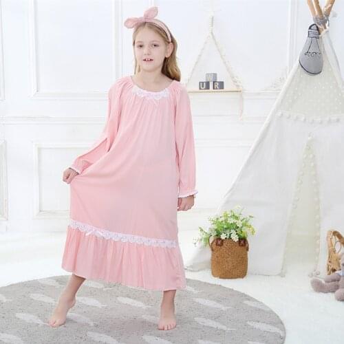 Girls Princess Nightdress 100% Cotton Long Sleeve Long Nightgowns For Baby Girls Soft Sleepwear Toddlers Children Home Clothes