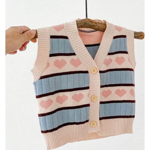 Autumn Baby Girls Knitted Clothes Newborn Baby Girls Knitted Cardigan Vest Infant Baby Girls Sleeveless Knitted Sweater