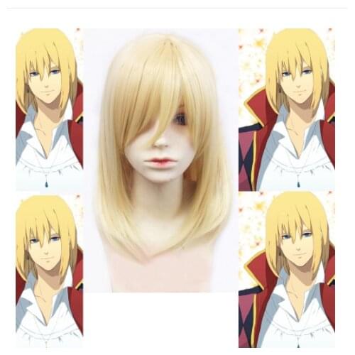 Anime Howls Moving Castle Wizard Howl Cosplay Wig Short Blonde Heat Resistant Synthetic Hair Wigs + Wig Cap