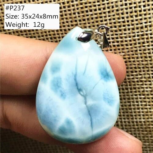 Real Natural Blue Larimar Pendant For Women Man Crystal Oval Water Drop Beads Silver Dominica Water Pattern Stone Jewelry AAAAA