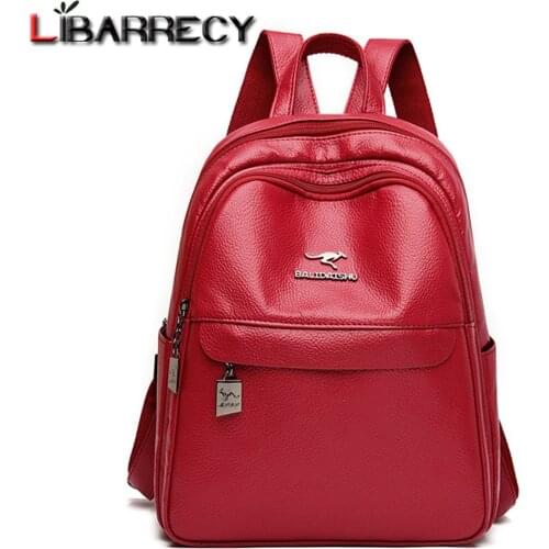 Womens Casual Backpack Ladies High Quality Youth Leather Knapsack Large Capacity School Teenagers Girls Simple Leisure Mochila