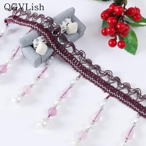 QGVLish 12M Beads Curtain Lace Trims Ribbon DIY Sewing Sofa Stage Lamp Valance Home Decor Lace Tassel Belt Curtain Accessories
