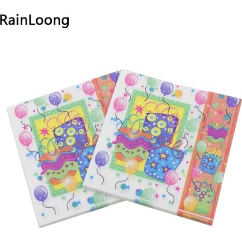 [RainLoong] Birthday Paper Napkin With Ballon Print Festive & Party Tissue Napkin Decoration Decoupage Paper 5packs (20pcs/pack)