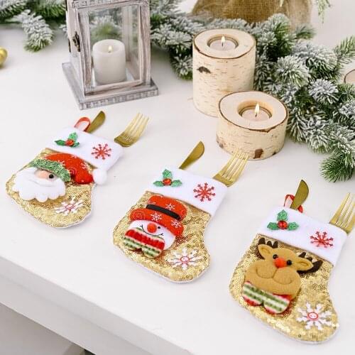 Christmas ornament snowman old man kitchen tableware mini flap holder bag pie gift pocket knife fork spoon home table decoration