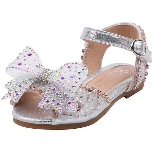 Girls sandals 2021 new summer fashion diamond crystal little girl princess shoes children bow sandals baby show kids shoes