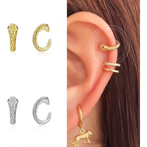 1PC 24k Gold-Plated Silver Animal Ear Clip Earrings for Women Simple Lovely Snake Crystal ear cuff EarringFashion Party Jewelry