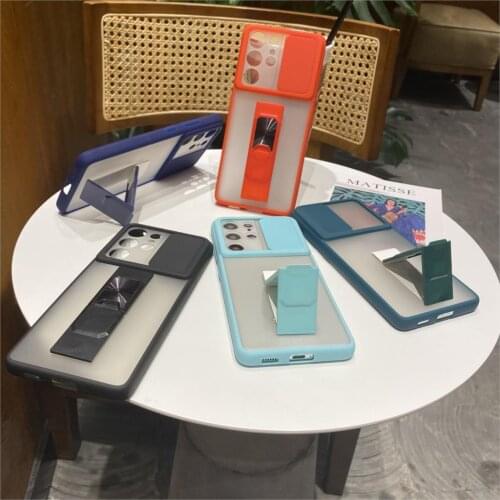Silicone Stand Matte Phone Case For Samsung Galaxy S21 Ultra Quantum 2 S20 Plus S10 Lite A91 Slide Camera Lens Protection Cover