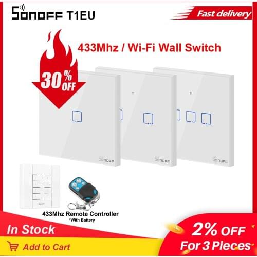 Itead SONOFF TX T1 EU WiFi Light Switch APP/Voice/433Mhz RF Remote Controller Smart Home Switches Glasss Panel Works With Alexa