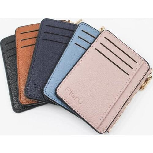 Slim Wallet Purse PU Leather Women Men Card Holder Unisex Zipper Business Card Case Credit Mini Bank Cards Holder Gift Wallet