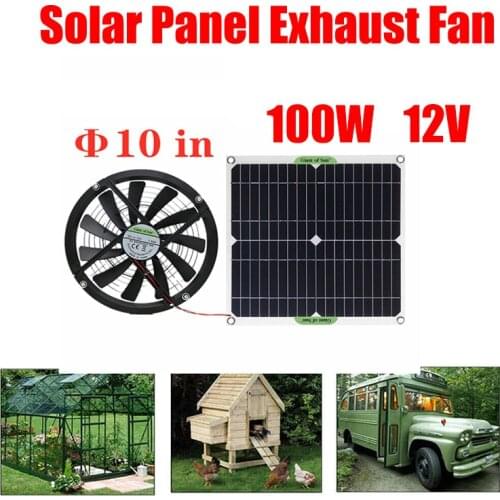 10inch Solar Powered Air Extractor Circular Exhaust Fan Ventilating Chassis Fan with 100W Solar Panel for Pet Poultry House
