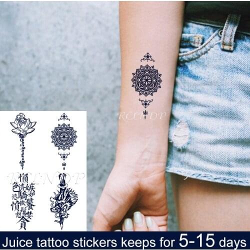Waterproof Temporary Juice Ink Tattoo Sticker Lotus Chinese Word Dragon Sword Totem Flash Tatoo Fake Tatto for Men Women