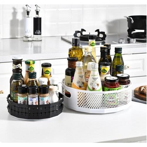 360°rotating Shelf Kitchen Seasoning Storage Container Rotatable Plastic Solid Color Desktop Cosmetics Storage Tray Organizer