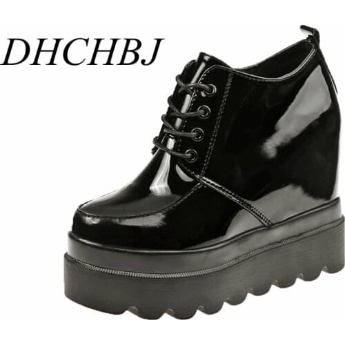 Women Casual Shoes 2019 Autumn Women Shoes Patent Leather Lace-Up Loafers Flat Platforms British Style Ladies Oxfords 11Cm