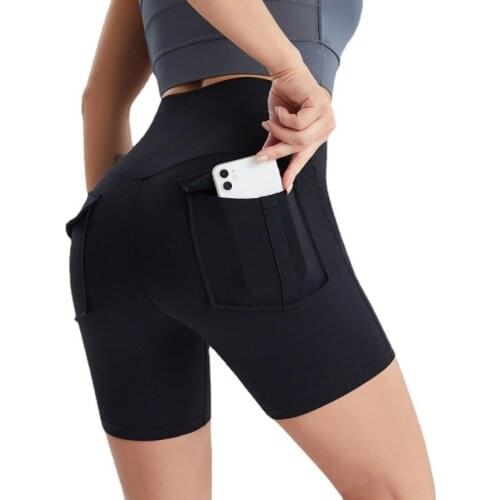 Women Gym Shorts High Waist Push Up Cycling Sport Leggings Phone Pockets For Femme Running Fitness Trainning Yoga Short Pants