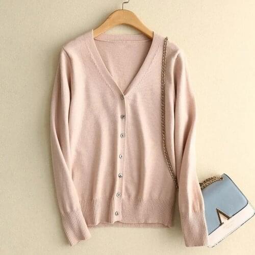 Womens Cardigan Knitted Korean Fashion Wool Sweater for Women Winter Long Sleeve V-neck Casual Knitwear Coats Female