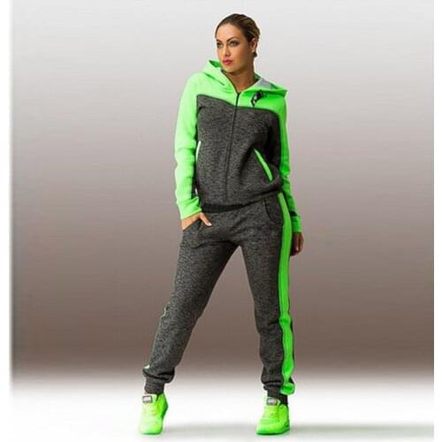 Plus Size Solid Women Sport Running Set Loose Hoodies Zippers Long Pant Women Tracksuits Suits 2 Piece Sets