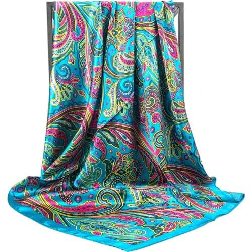 2021 New Retro Brand Women Silk Scarf Bandana Fashion Bohemian Cashew Pattern Large Square Scarves Hijab Ladies Wrap Headband