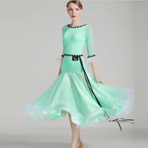 Mint Green Women Ballroom dance dress Spanish Waltz&Tango dance Competition