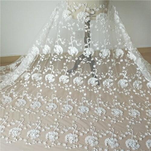 130cm Wide Handmade Beaded 3D Flower Wedding Dress Childrens Clothing Lace Fabric